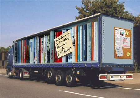 Truck with a bookshelf design.