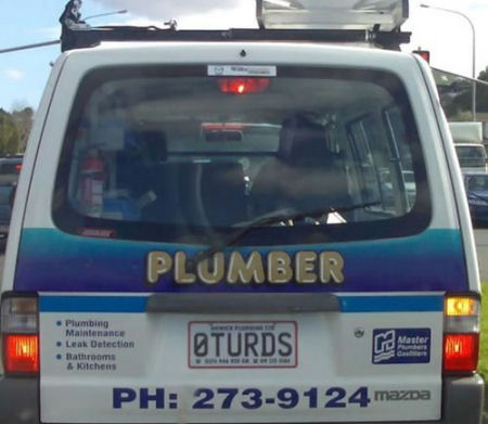 Funny plumber car plates.
